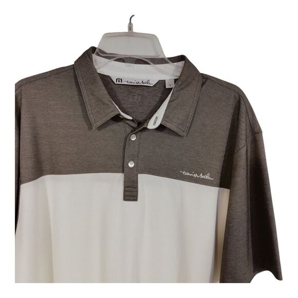Travis Mathew Men's Golf Polo Shirt Embroidered Logo White/Gray Slit Hem size XL - Picture 6 of 9